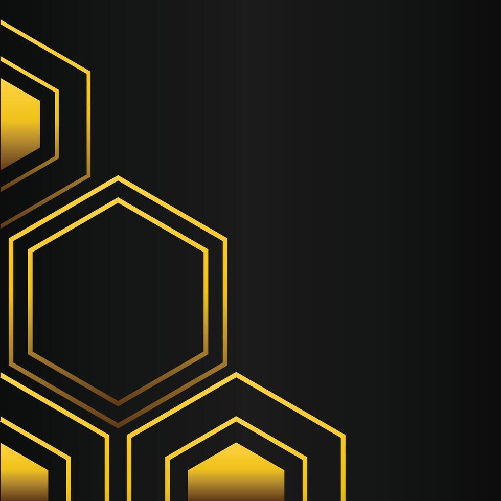 golden hexagon frame corner decoration on black background vector