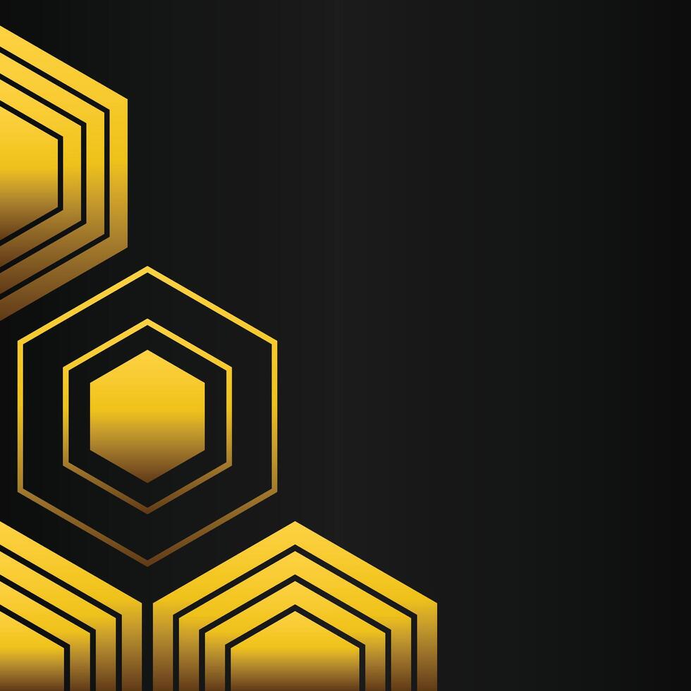 golden hexagon frame corner decoration on black background vector