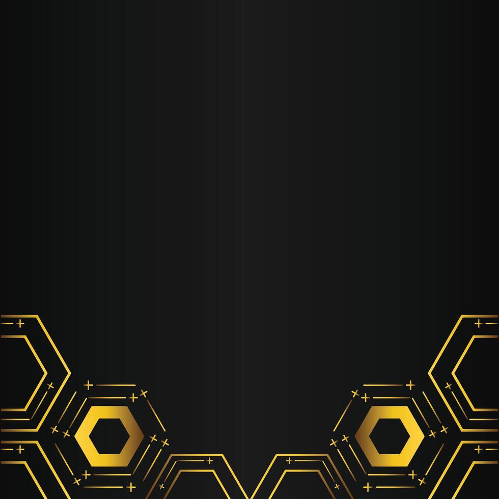 golden hexagon design on black background vector