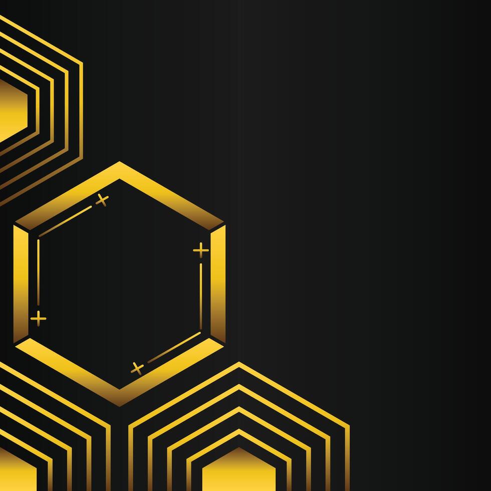 golden hexagon frame corner decoration on black background vector