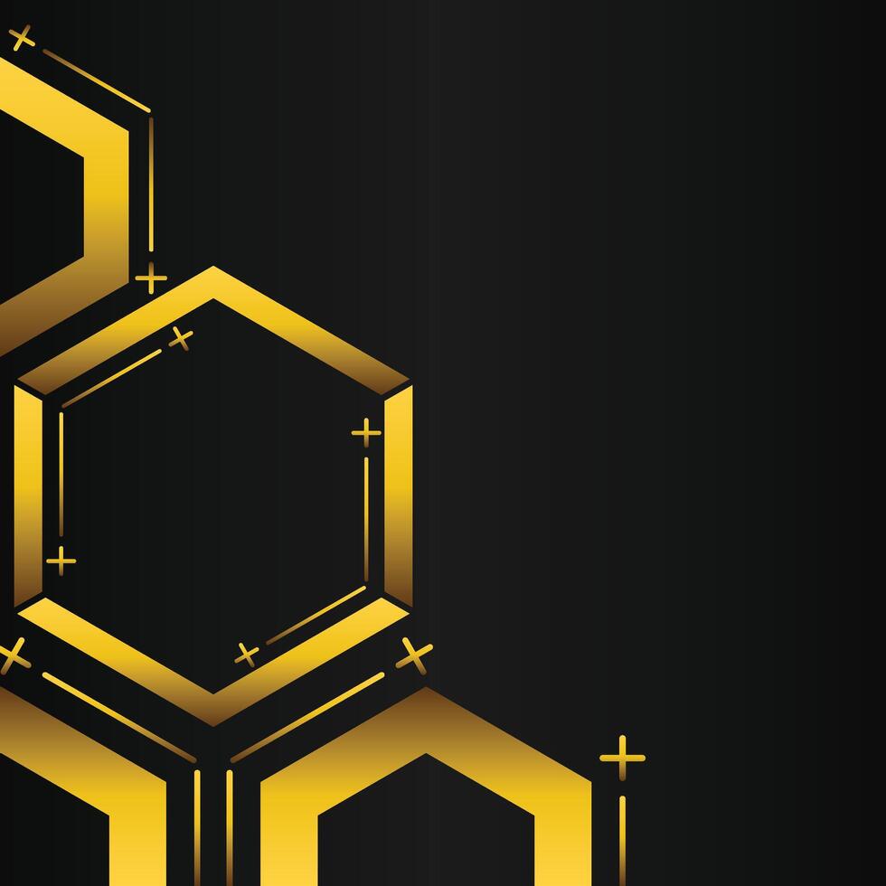 golden hexagon frame corner decoration on black background vector