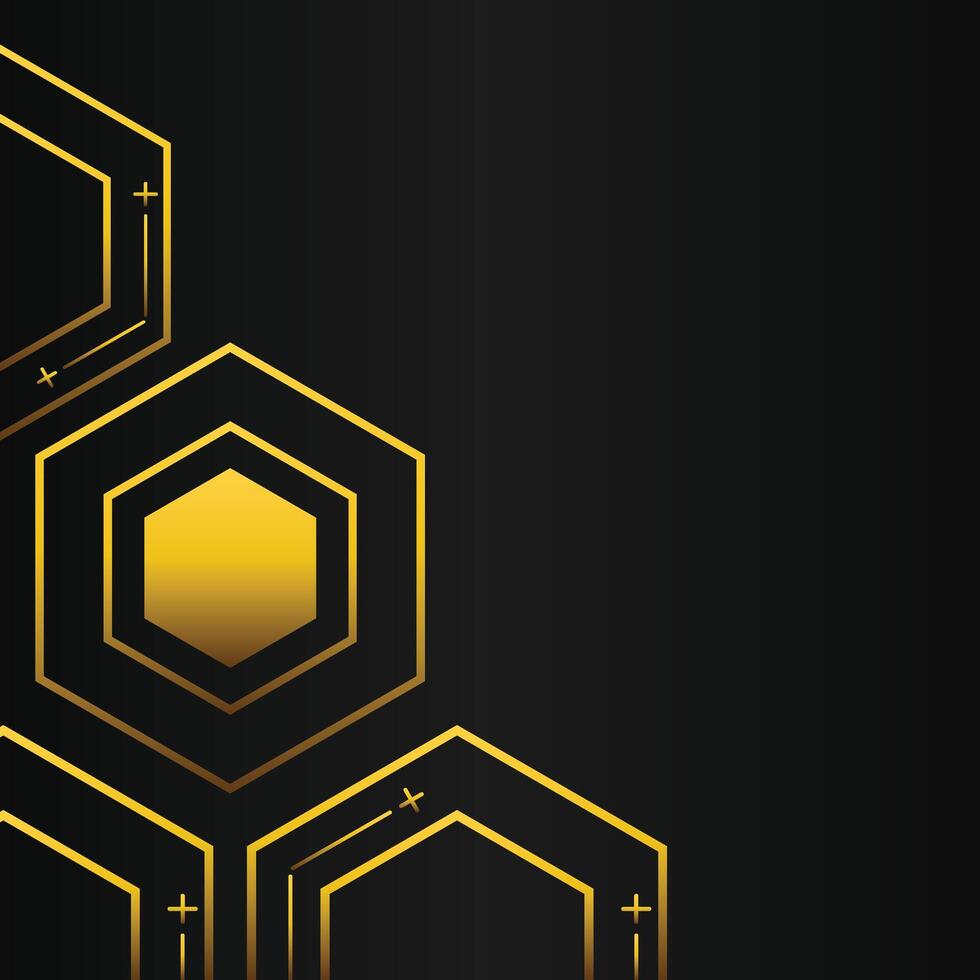 golden hexagon frame corner decoration on black background vector