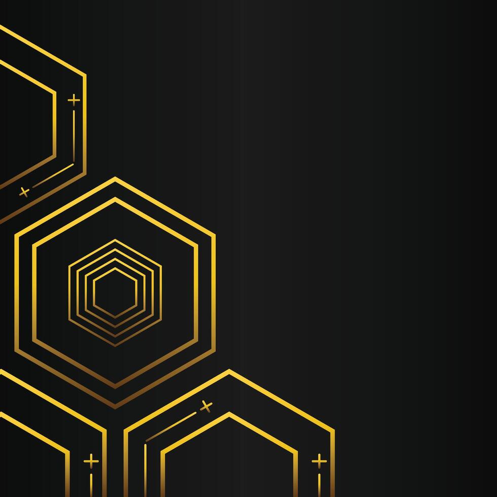golden hexagon frame corner decoration on black background vector