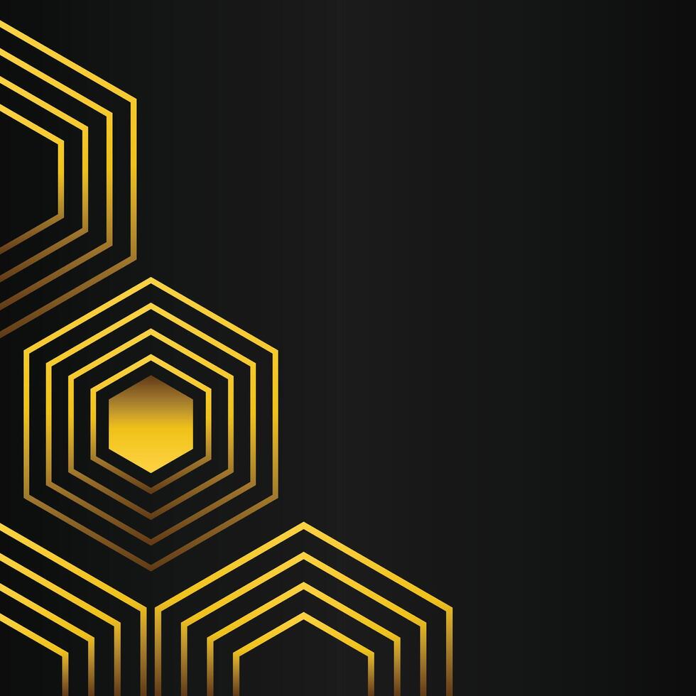 golden hexagon frame corner decoration on black background vector