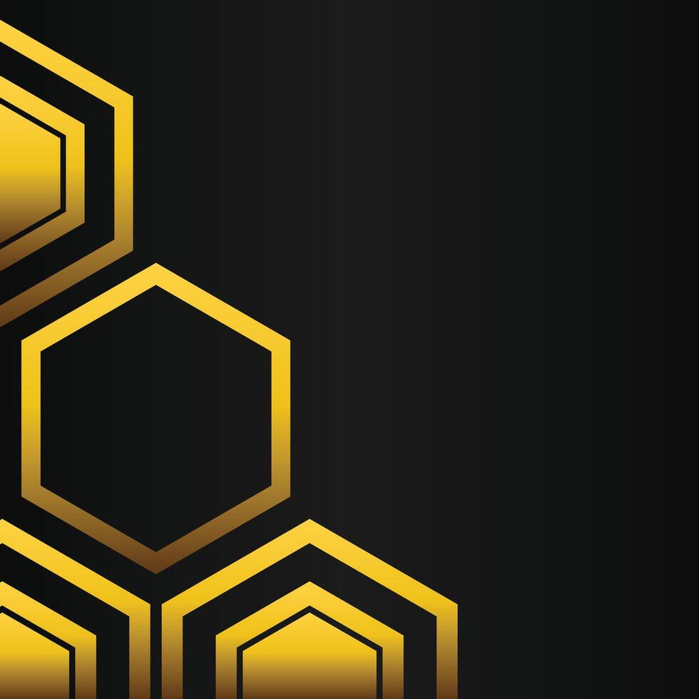 golden hexagon frame corner decoration on black background vector