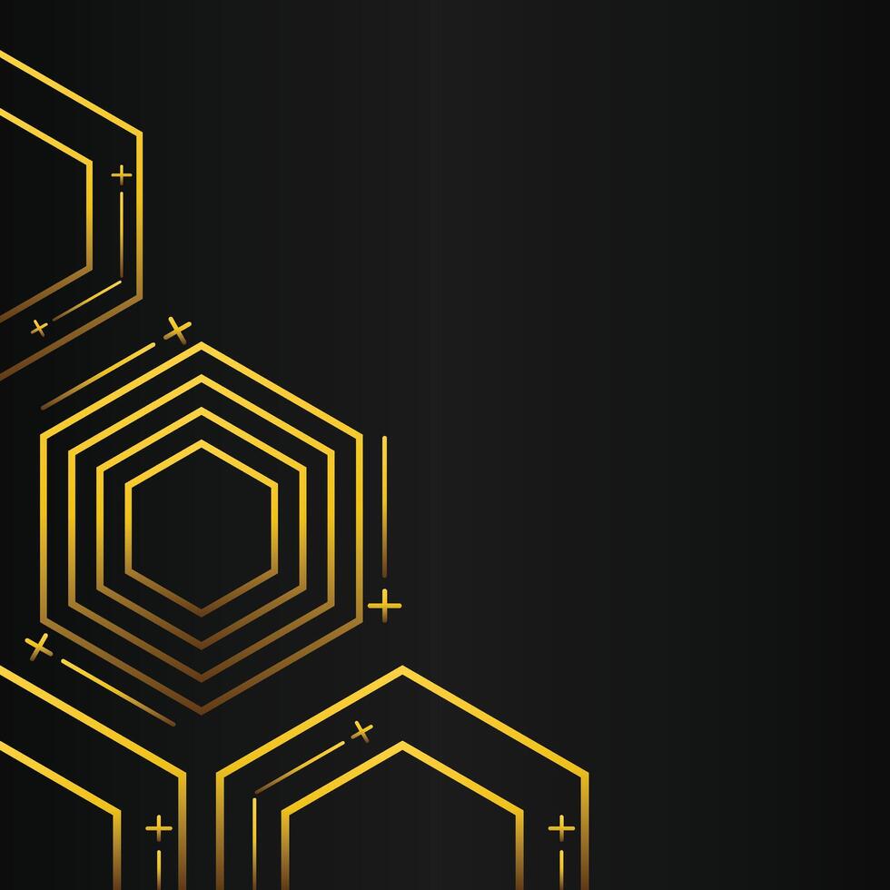 golden hexagon frame corner decoration on black background vector