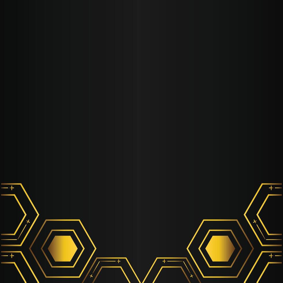 golden hexagon design on black background vector