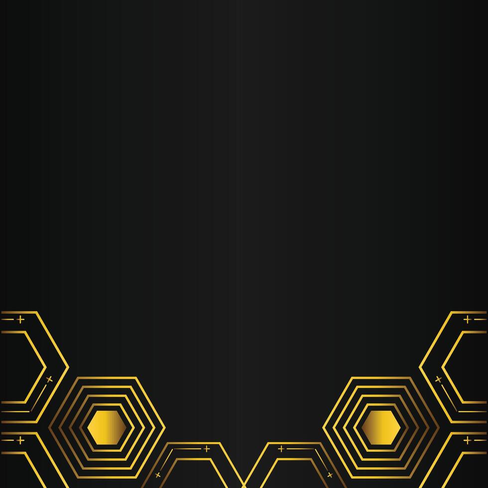 golden hexagon design on black background vector