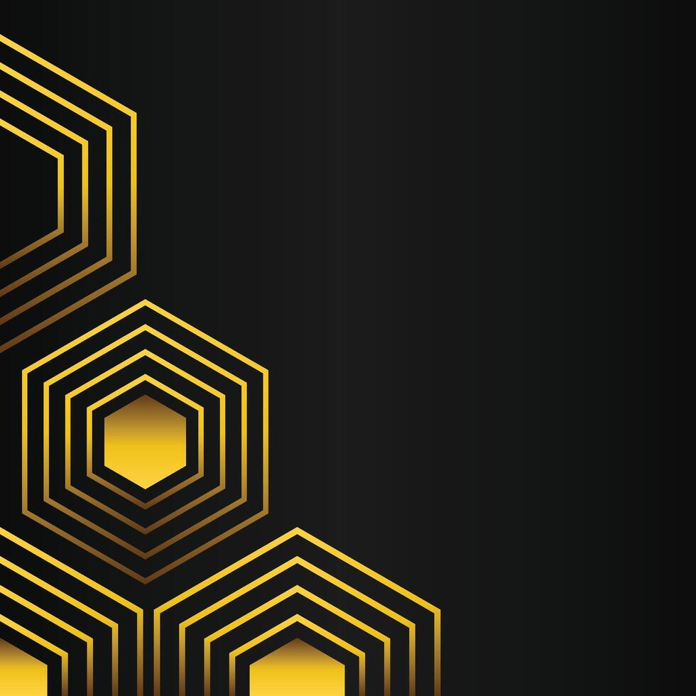 golden hexagon frame corner decoration on black background vector
