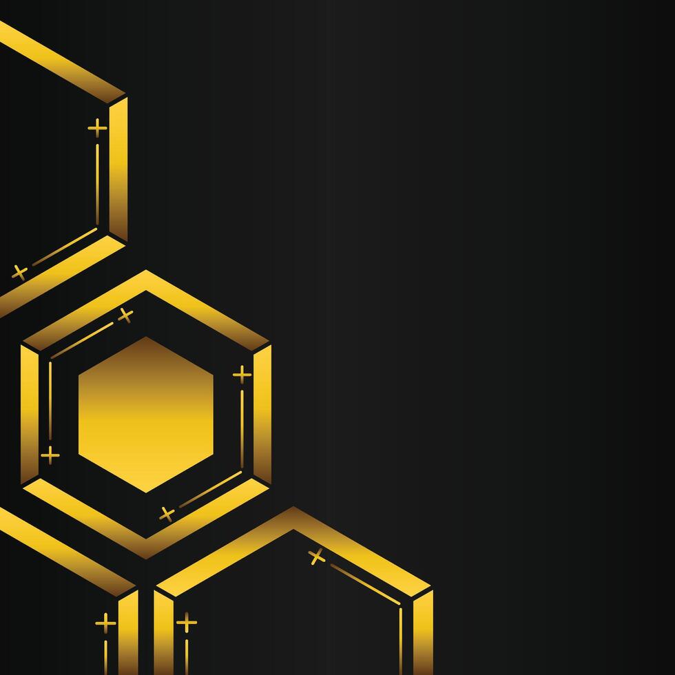 golden hexagon frame corner decoration on black background vector