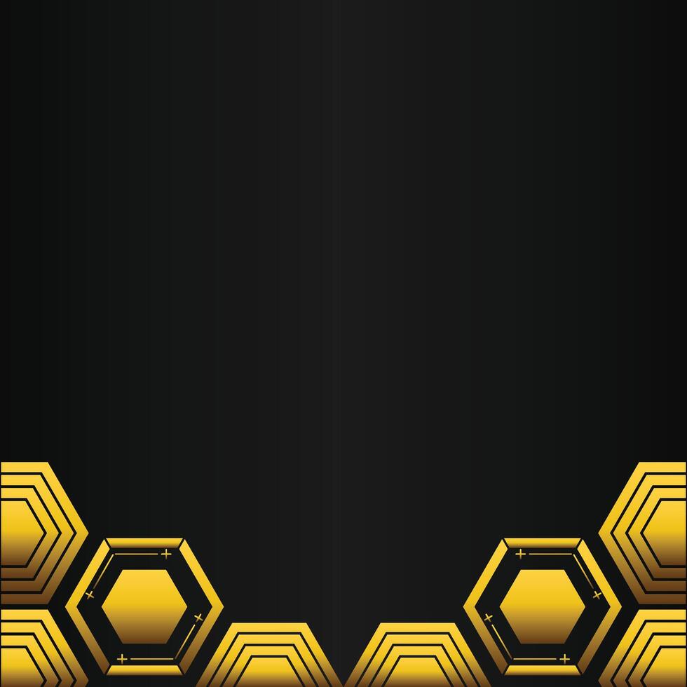 golden hexagon design on black background vector
