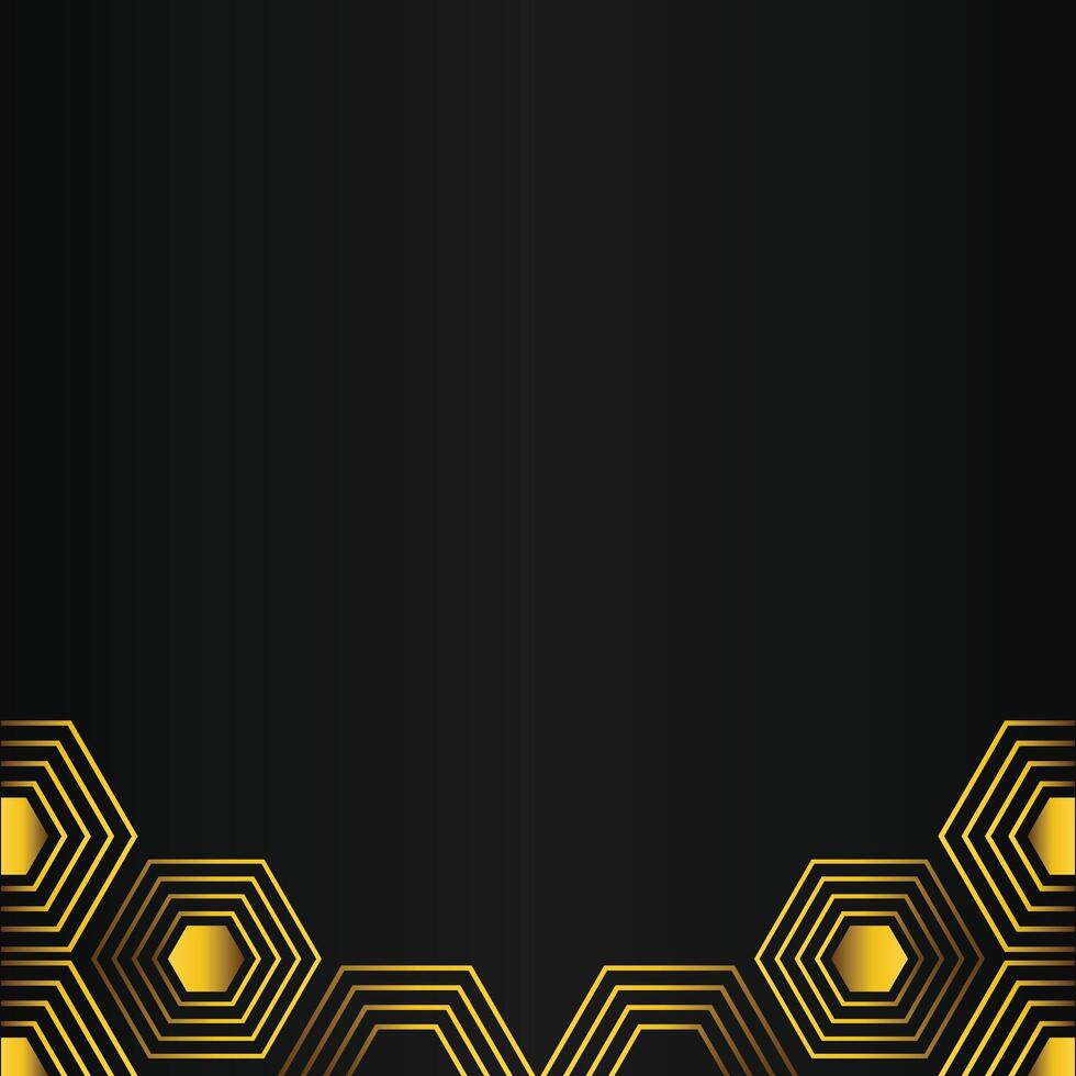 golden hexagon design on black background vector