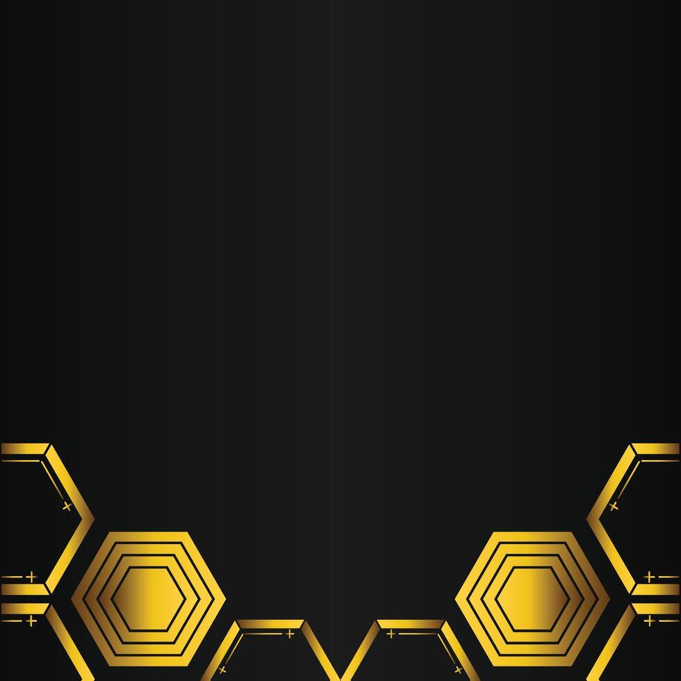 golden hexagon design on black background vector