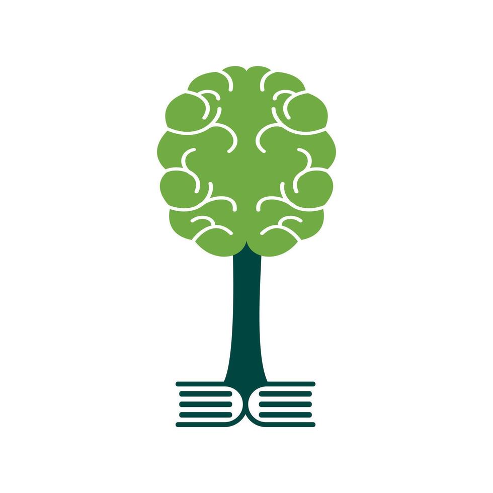 Education Brain tree logo with book concept design. vector