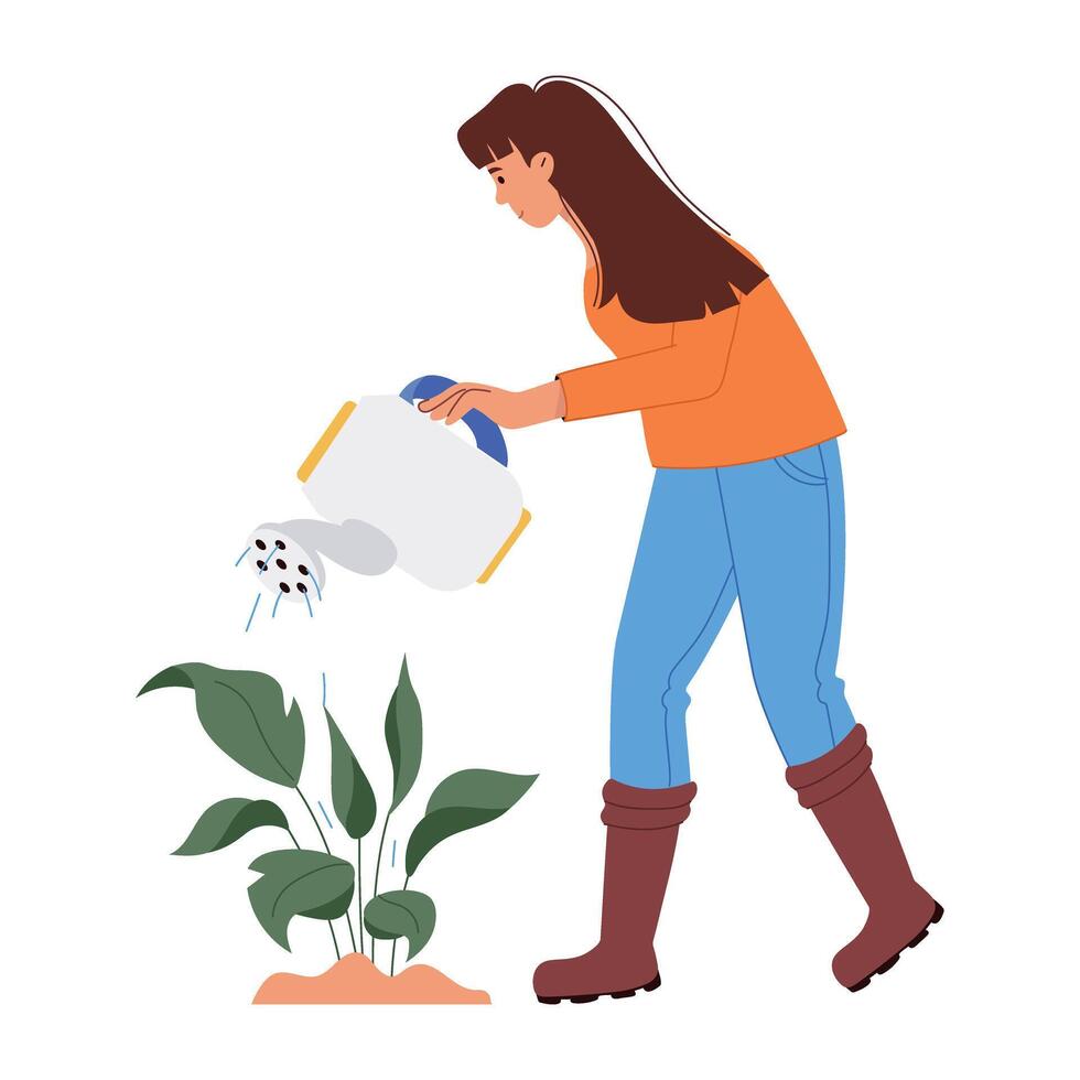 WeA flat character illustration of girl watering plants b vector