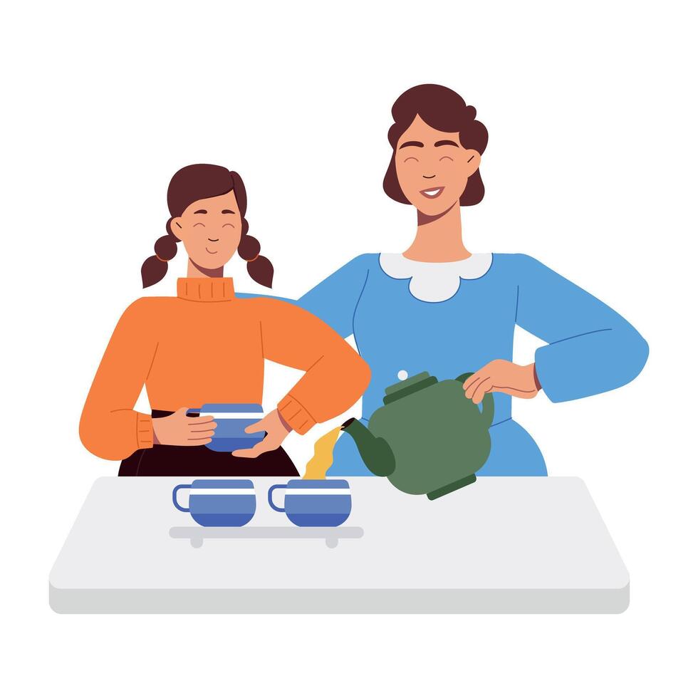 WebA flat character illustration depicting women taking tea vector