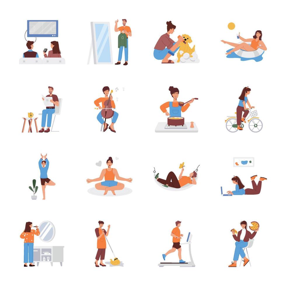WeCollection of Daily Routines Flat Illustrations b vector