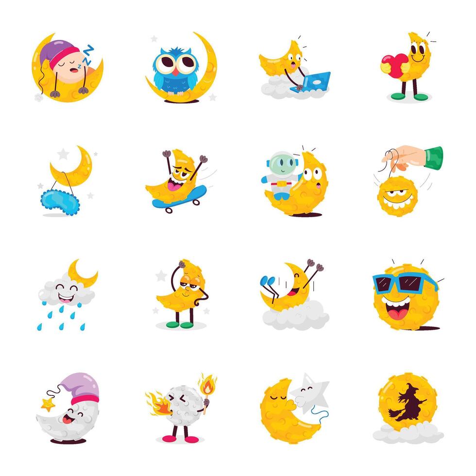 MobileCollection of Flat Style Moon Stickers vector
