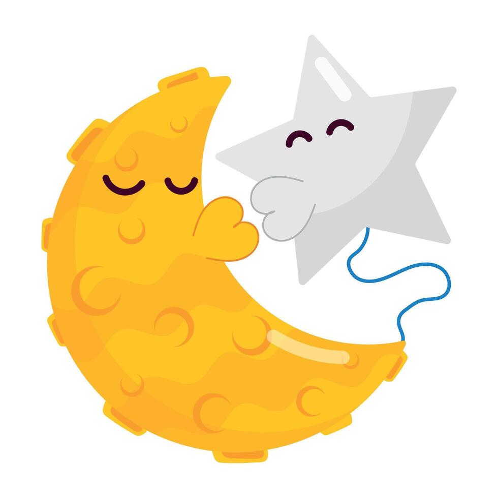WebA flat style sticker of moon and star in the night sky vector
