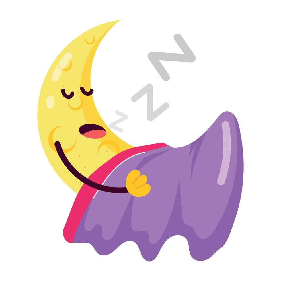 WebA flat style emoji of sleeping moon vector