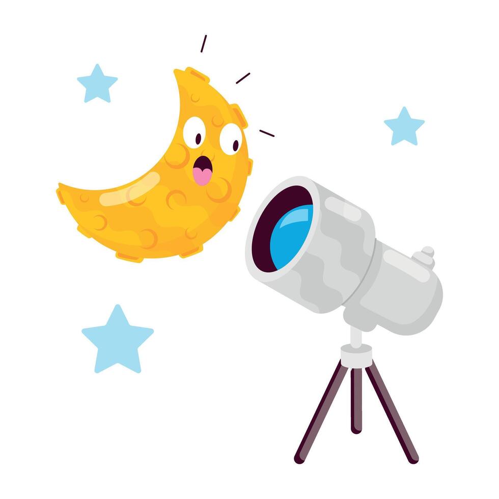A cartoon style moon telescope stickerWeb vector