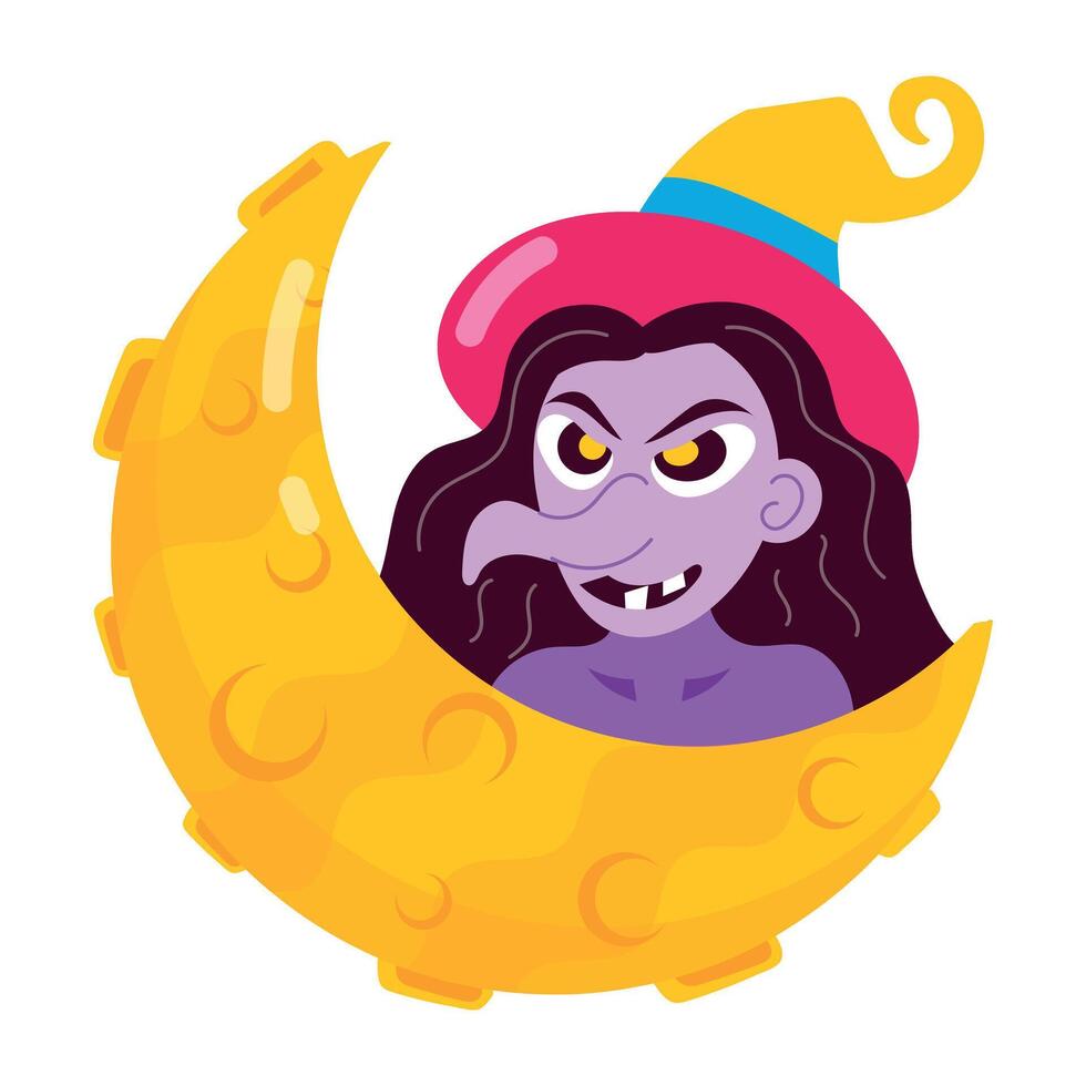 WebA comic style sticker of scary moon witch vector