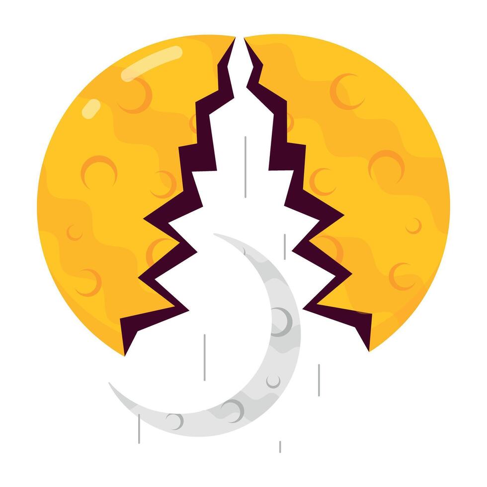 WebA full broken moon with a new crescent, flat style sticker vector