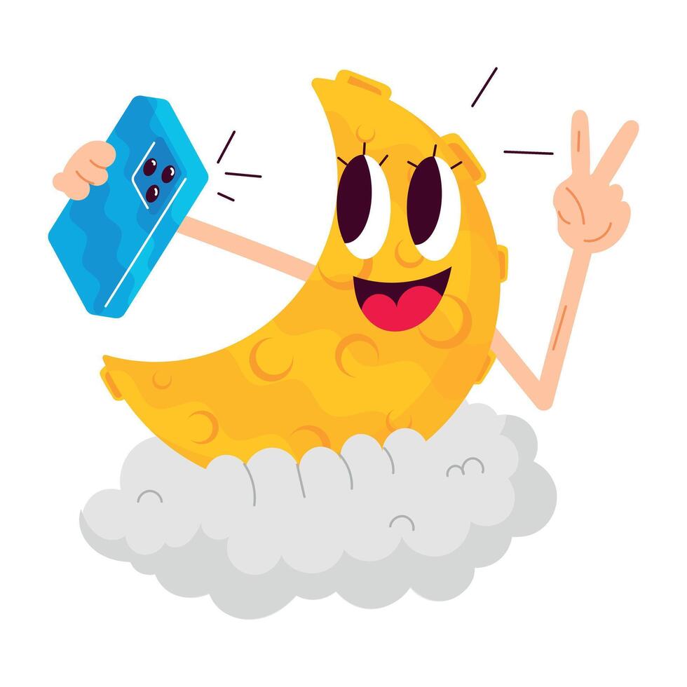 WebA flat style cute moon selfie emoji vector