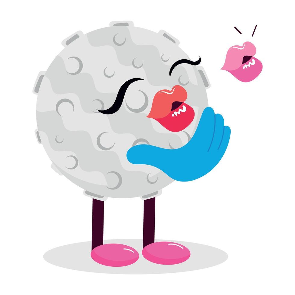 WebA cute moon giving a flying kiss, a comic style sticker vector