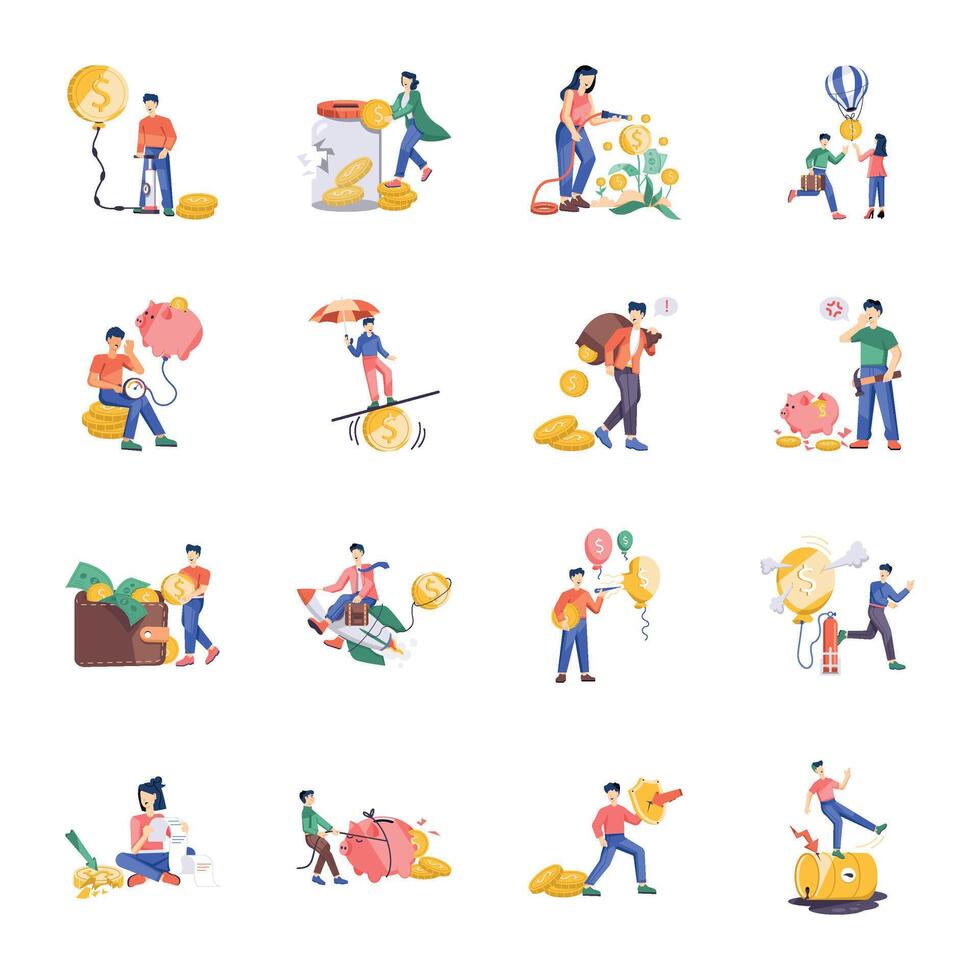 Flat Illustrations of Persons Dealing with Various Inflation Situations vector