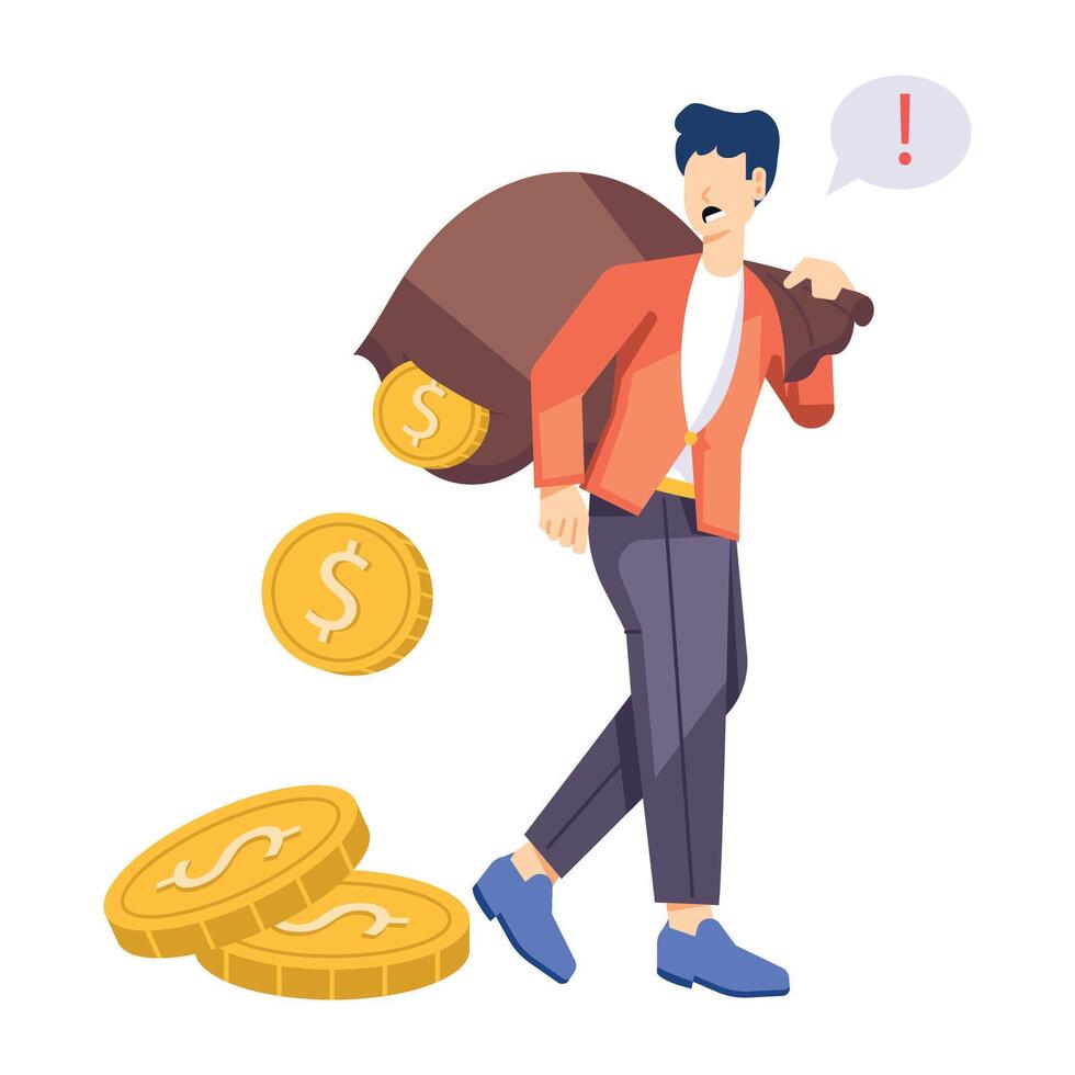 Man worried from losing money, flat illustration vector
