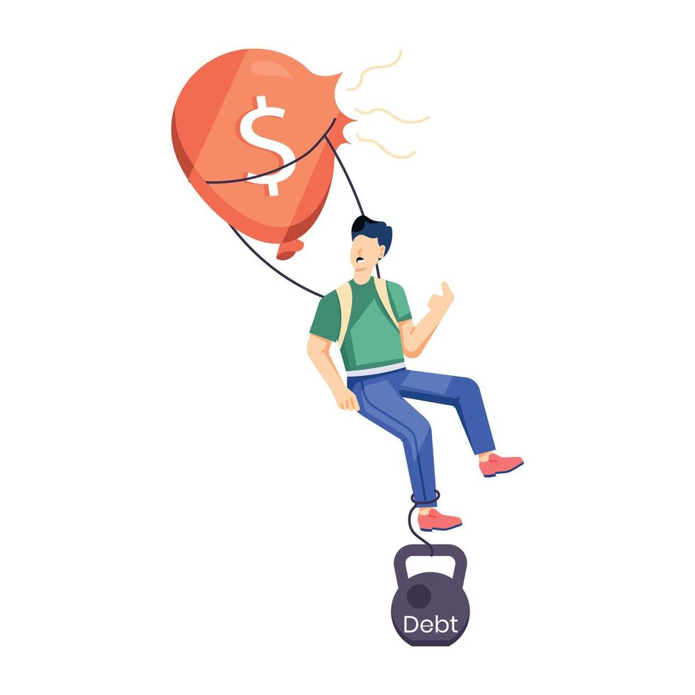 A flat character illustration depicting debt deflation vector