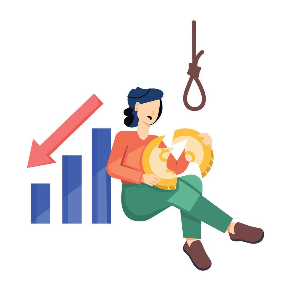 A flat character illustration depicting financial suicide vector