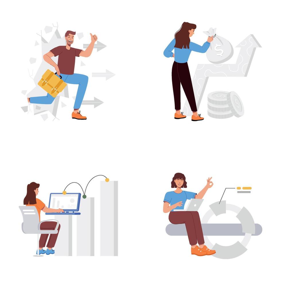 WebCollection of Progress Analysis Flat Illustrations vector