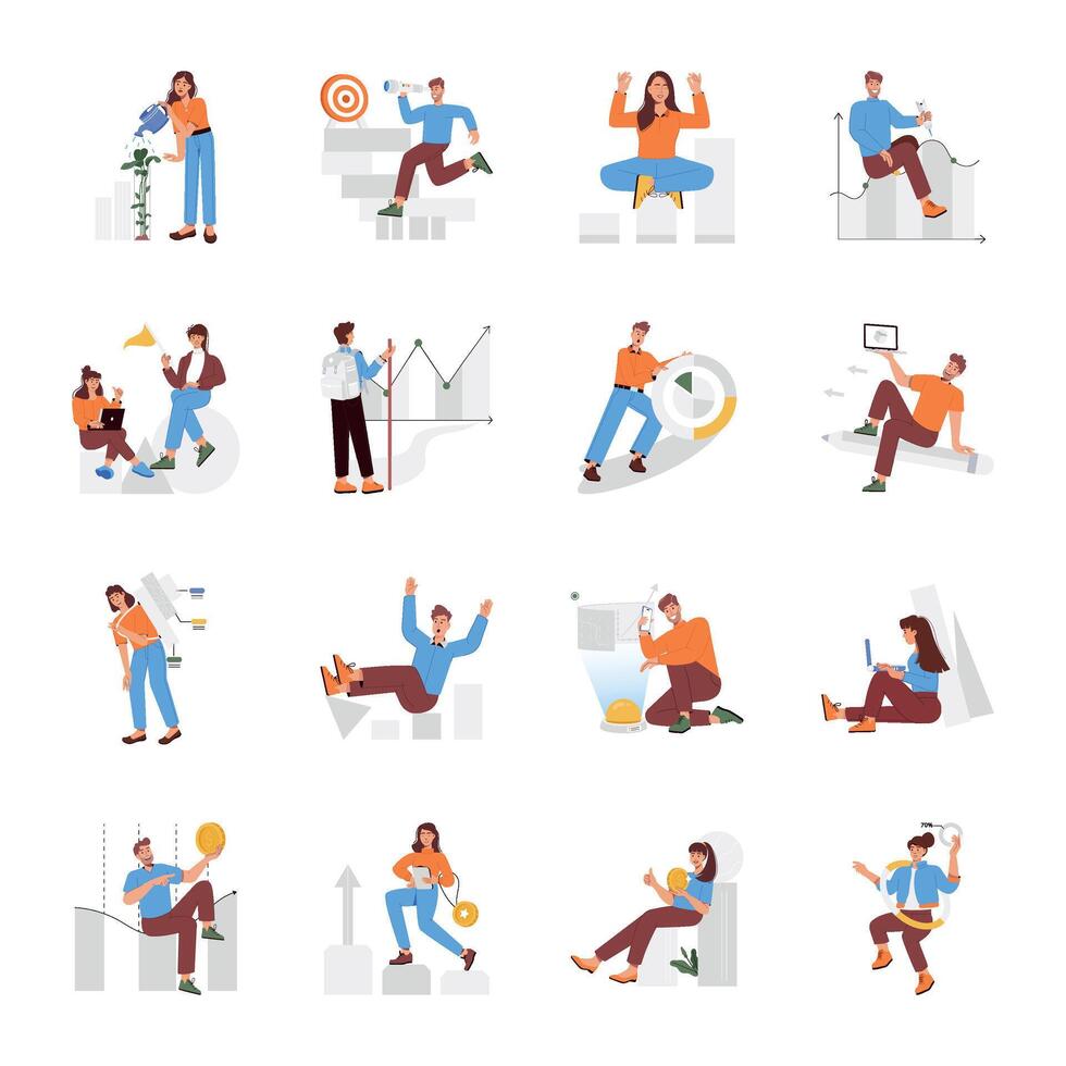 WebBundle of Progress and Analysis Flat Illustrations vector