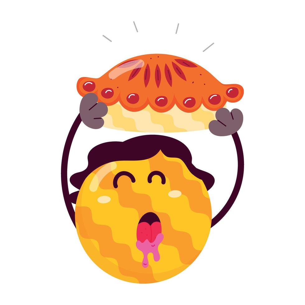 WebA flat sticker showing cute cartoon eating pie vector