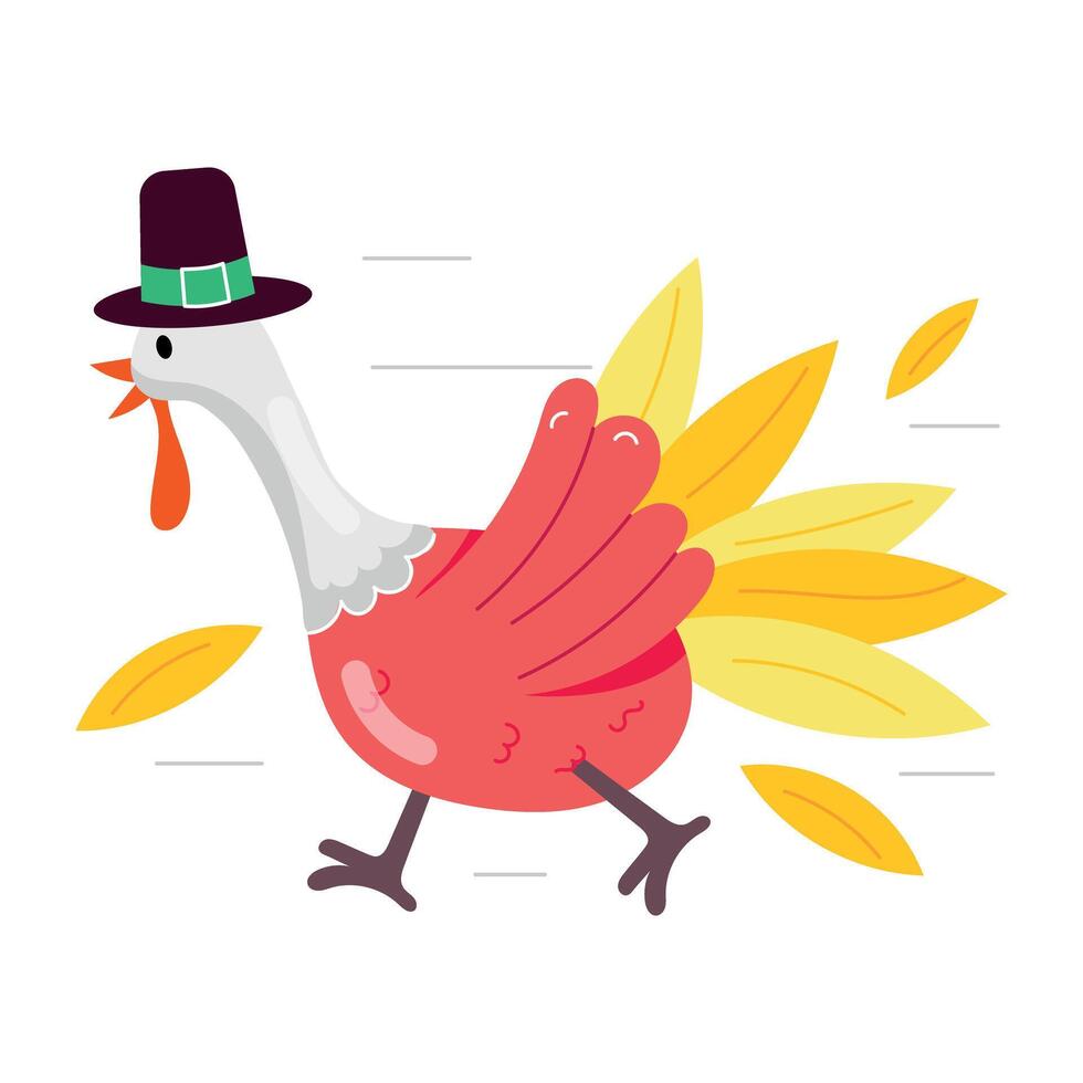 WebA flat style sticker of thanksgiving turkey with hat vector