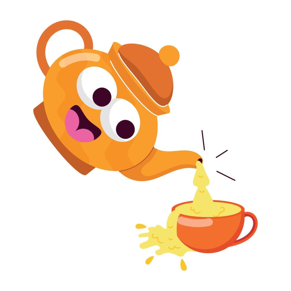 A flat style sticker of pouring tea vector