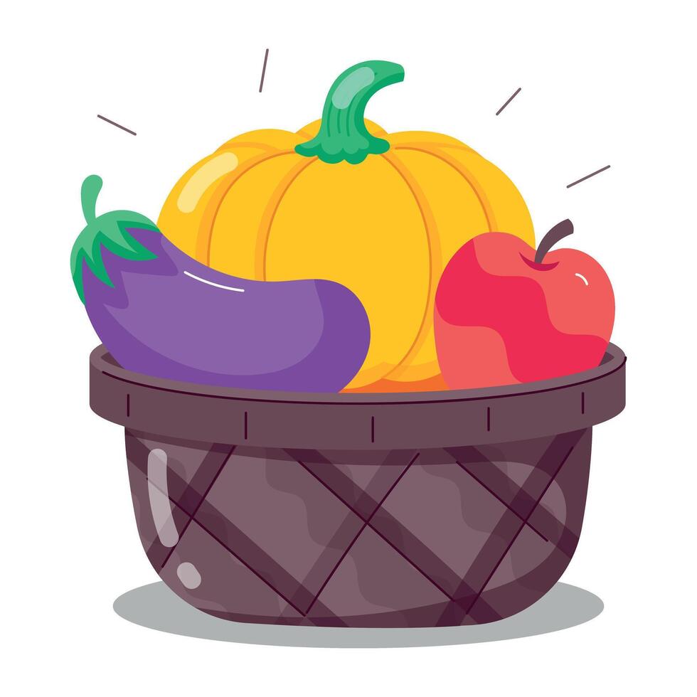 WebA flat style sticker of food basket vector