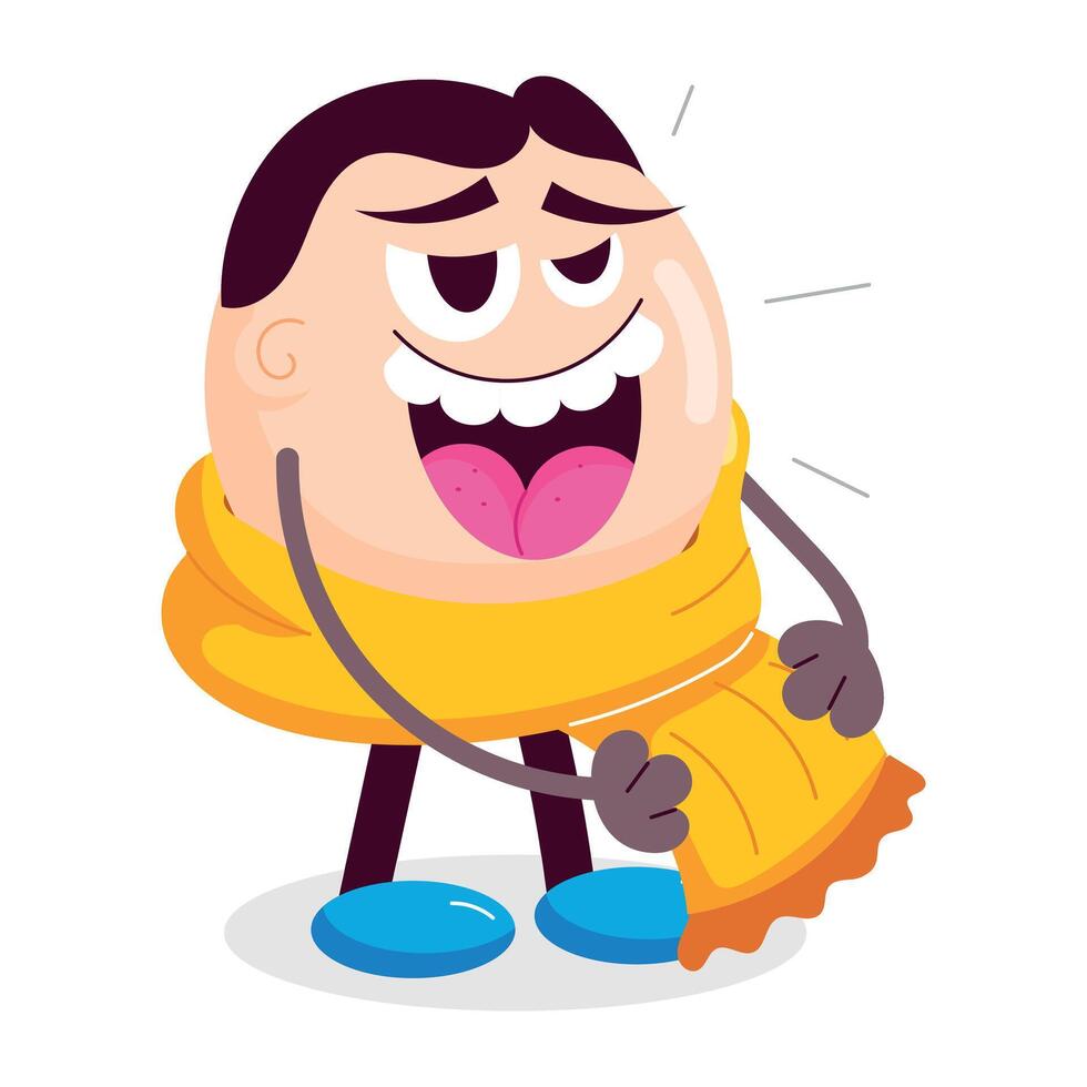 WebHappy cartoon with a scarf, flat sticker vector
