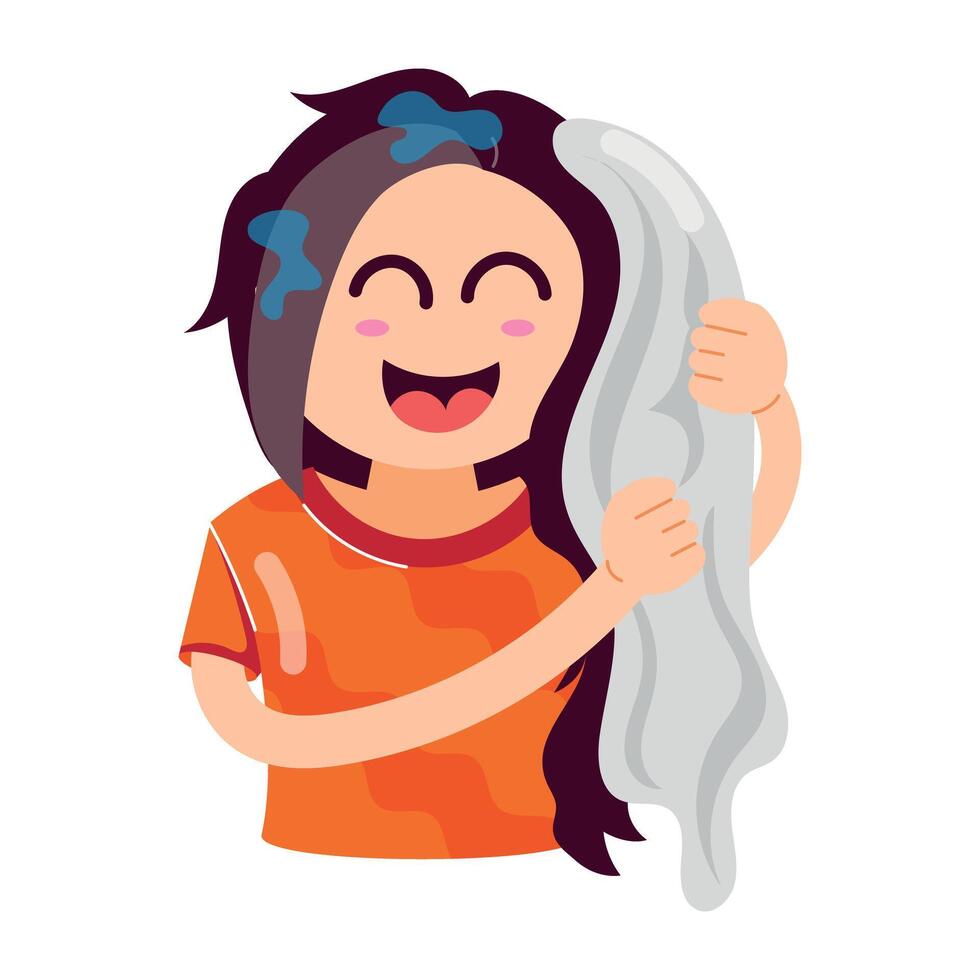 WebA flat style sticker of towel drying vector