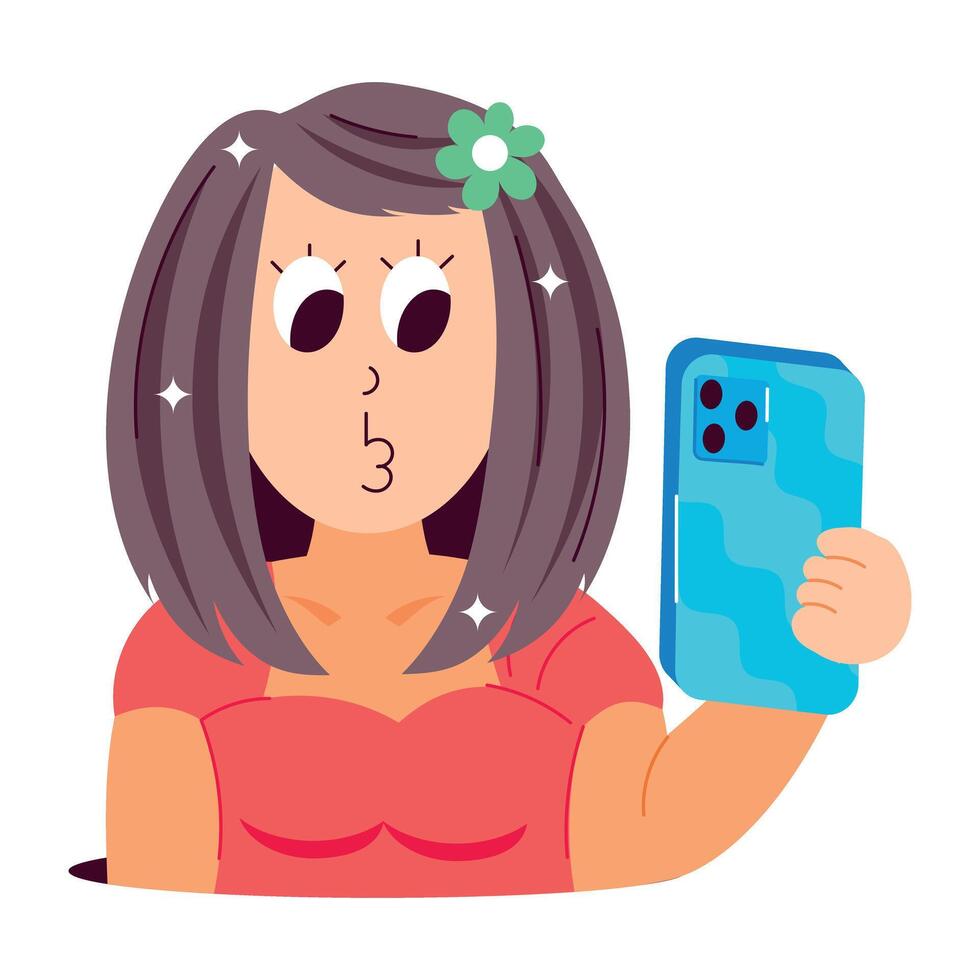 WebA comic style sticker of a girl taking a selfie vector