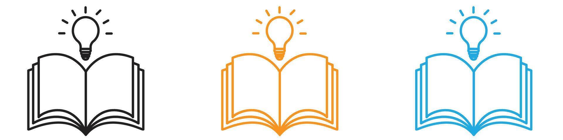 book with bulb icon logo set collection for web app ui vector