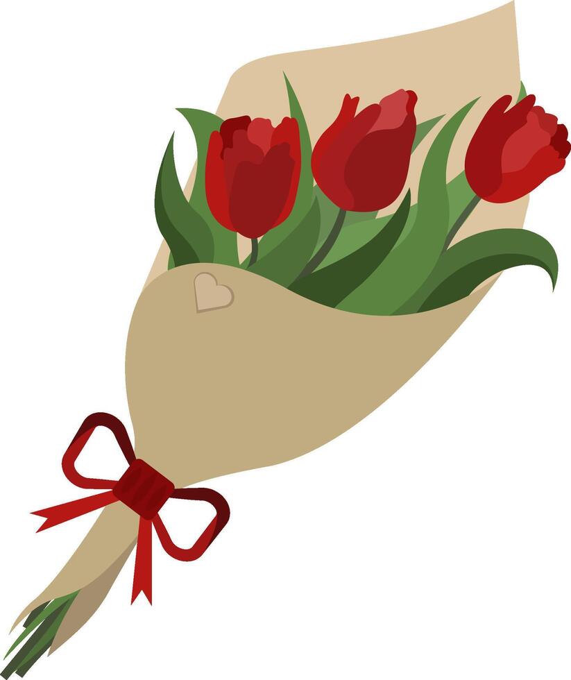 Bouquet of red tulips flowers. Spring illustration for your design and greetings, postcards card for your loved ones. vector