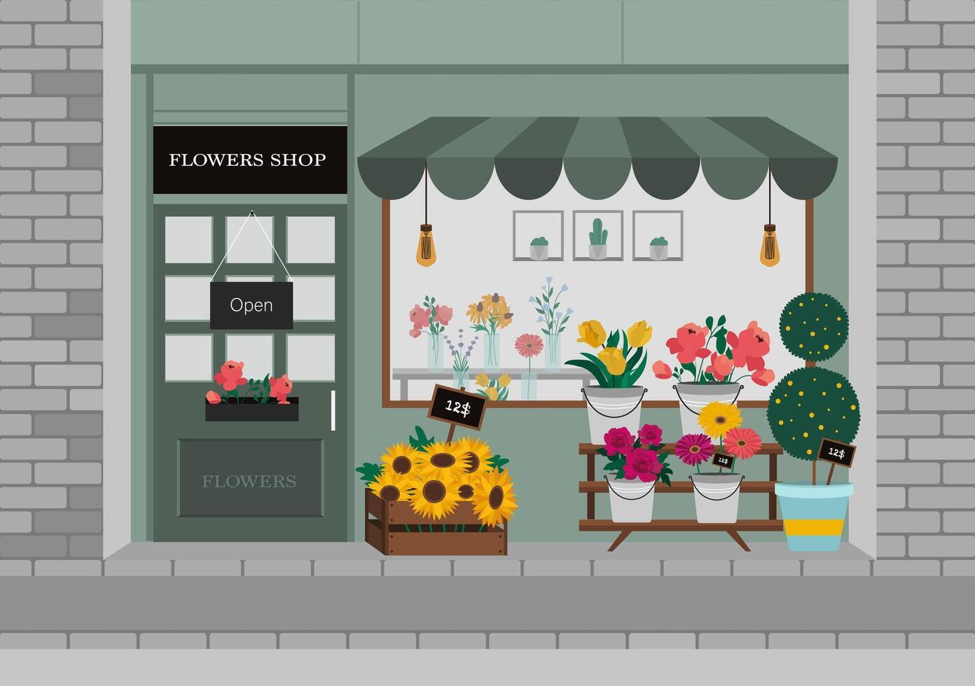 Flowers shop facade. Architect, florist topic vector