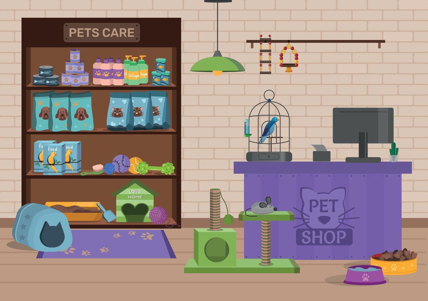 Empty pet shop. Store interior without people vector