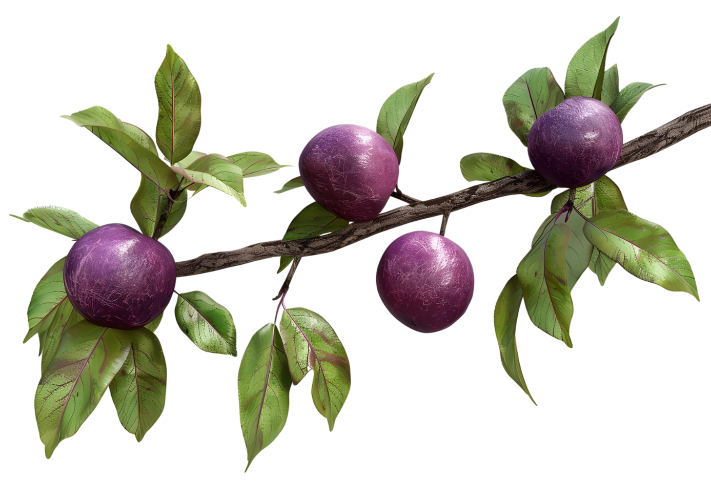 Purple fruit on a branch, showcasing the richness of the harvest. Isolated on a transparent background png