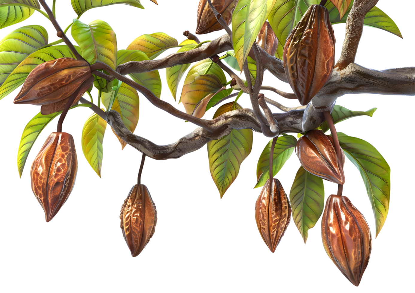 Spiky Brown fruits hanging down the tree branch isolated on transparent background png
