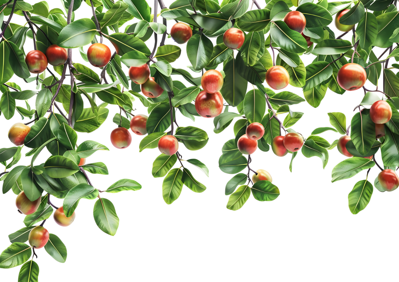 Tree branch with ripe apples, showcasing the abundance of nature's harvest. Isolated on a transparent background png
