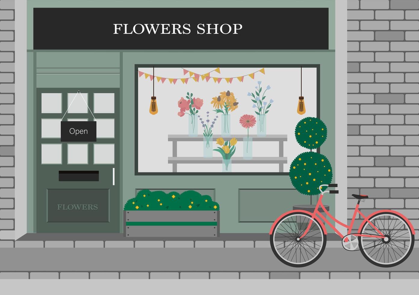 Flowers shop facade. Architect, florist topic vector